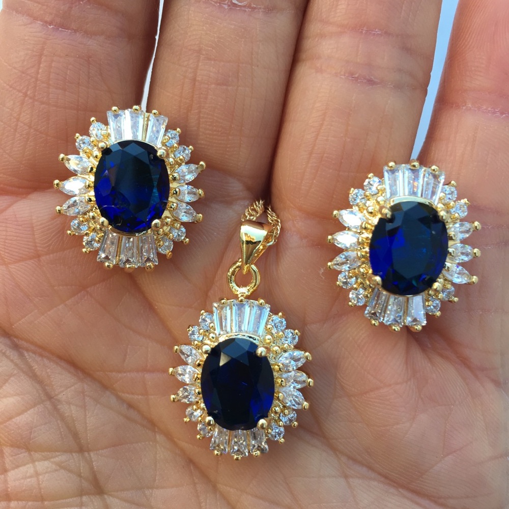 18kGoldFill Emerald Blue Zirconia Set